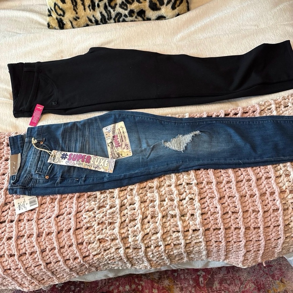 Candie's Black Jeggings and Blue Indigo Rein Distressed Anklet Jeans